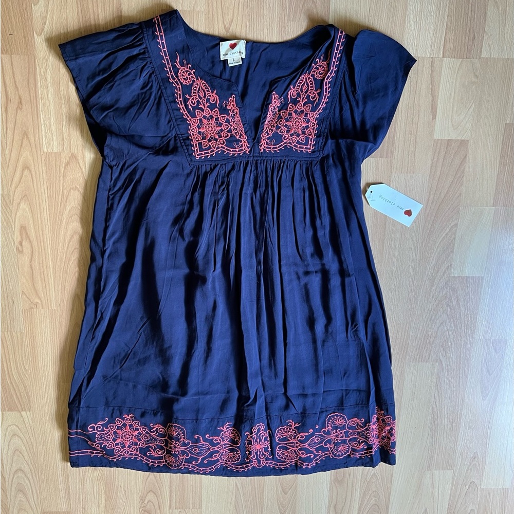One Clothing Flutter Sleeves Mini Dress Size L Navy Blue NWT